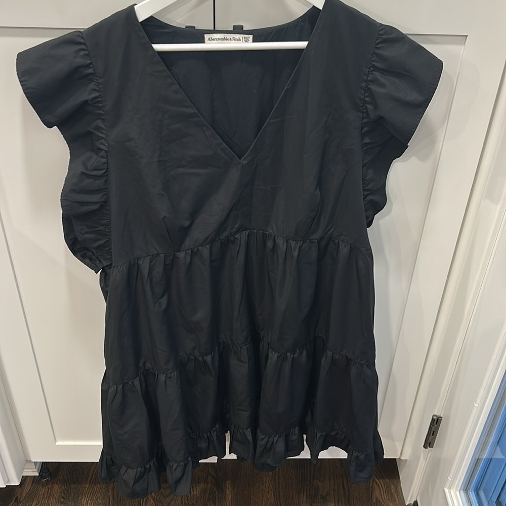 Abercrombie & Fitch Flutter Sleeve Tiered Mini Dress Black XXLT Plus Pockets - Picture 16 of 16